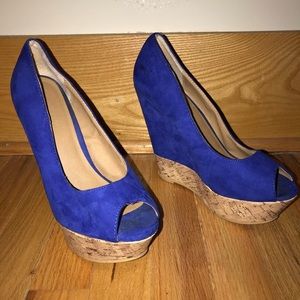 Forever 21 blue suede / cork wedge